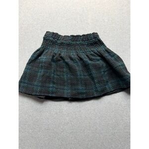 GIRLS Tweed Plaid Mini Skirt Green Blue Black Smocked Waist Size XL 16